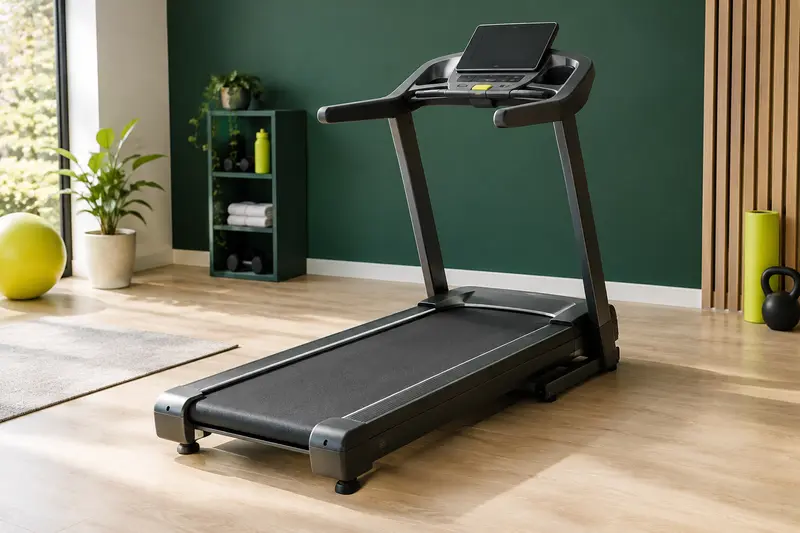 Tapis de course pliable installé dans une pièce claire dédiée au sport