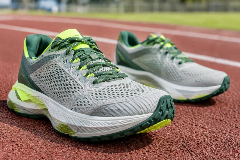 Paire de chaussures de running posée sur une piste extérieure