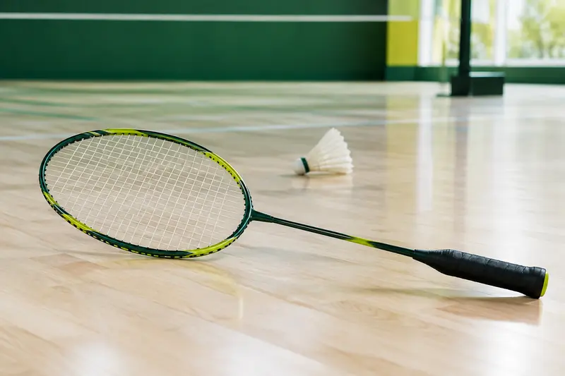 Raquette de badminton et volant dans un gymnase lumineux