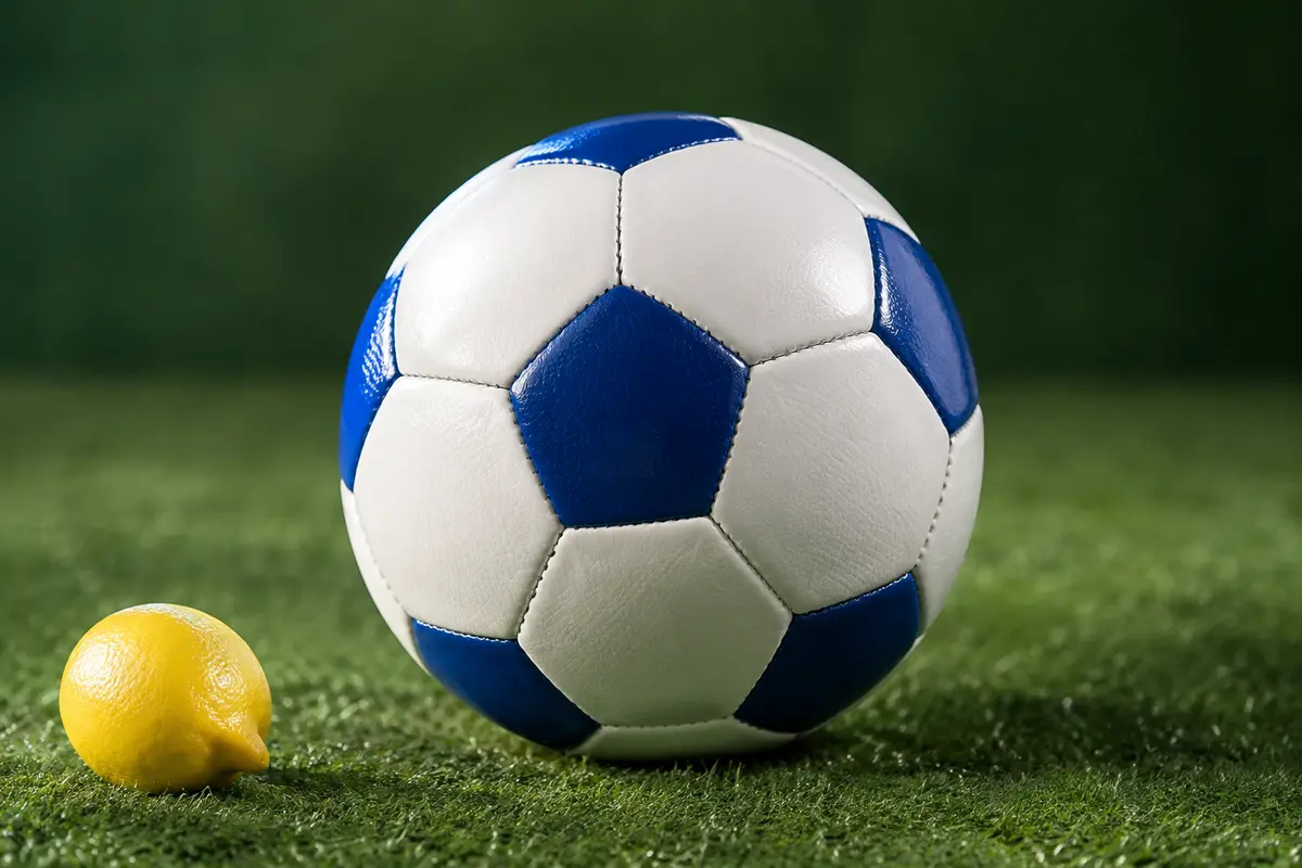 Ballon de football adidas bleu et blanc, taille 5, avec une surface cousue à la machine