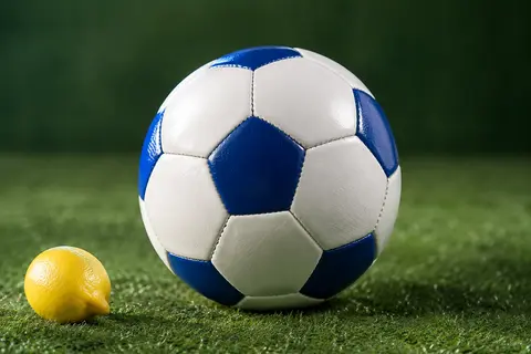 Ballon de football adidas bleu et blanc, taille 5, avec une surface cousue à la machine