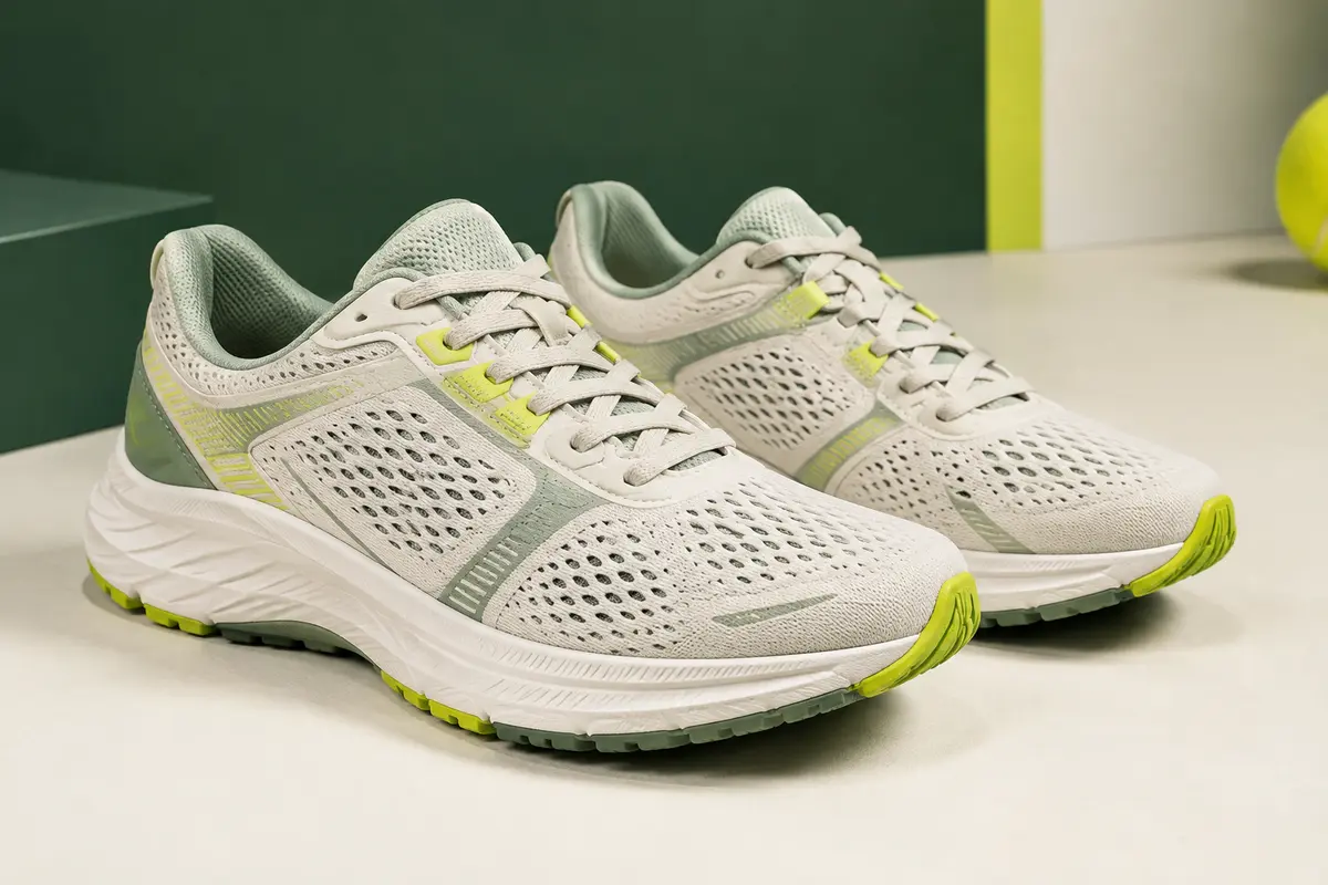 Paire de chaussures de running Damyuan pour femme en mesh, avec lacets et semelle extérieure en caoutchouc.