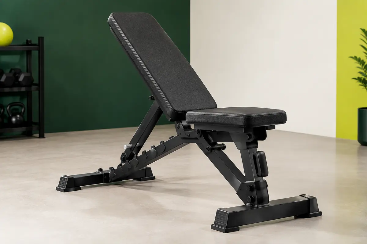 Banc de musculation FLYBIRD noir réglable, avec dossier relevé et cadre en acier visible