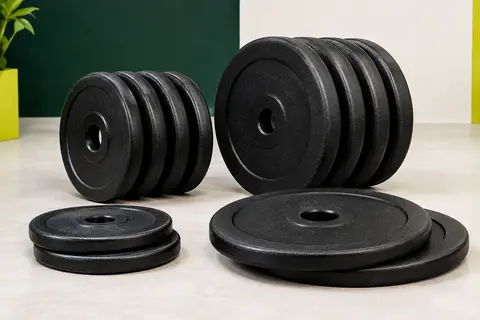 Set de disques de musculation noirs de 2,5 et 5 kg, avec alésage central et revêtement plastique