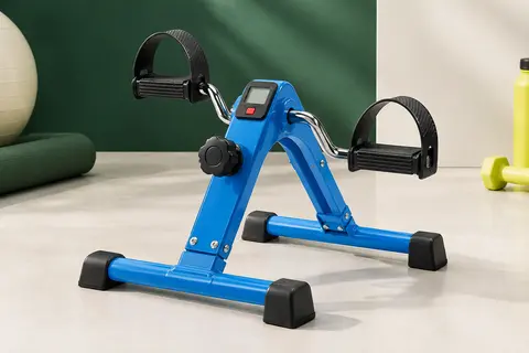 Mini pédalier d’exercice bleu MOMODA avec écran LCD et cadre métallique pliable