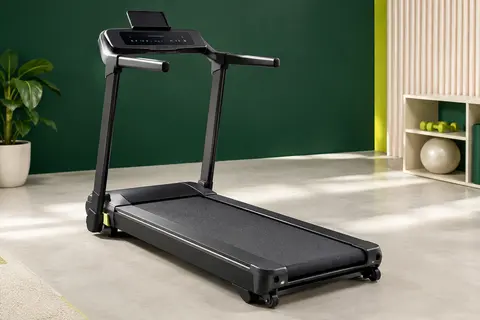 Tapis de course compact noir Sportconic avec barre de maintien, écran LED et roulettes