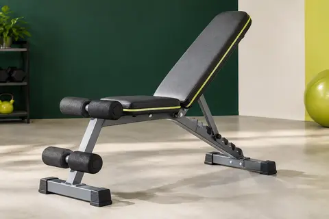 Banc romain pliable gris en acier allié avec coussin de soutien et appuis pour hyperextension