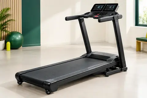 Tapis de course pliable noir Toputure avec bande texturée, double écran LED et roulettes de transport