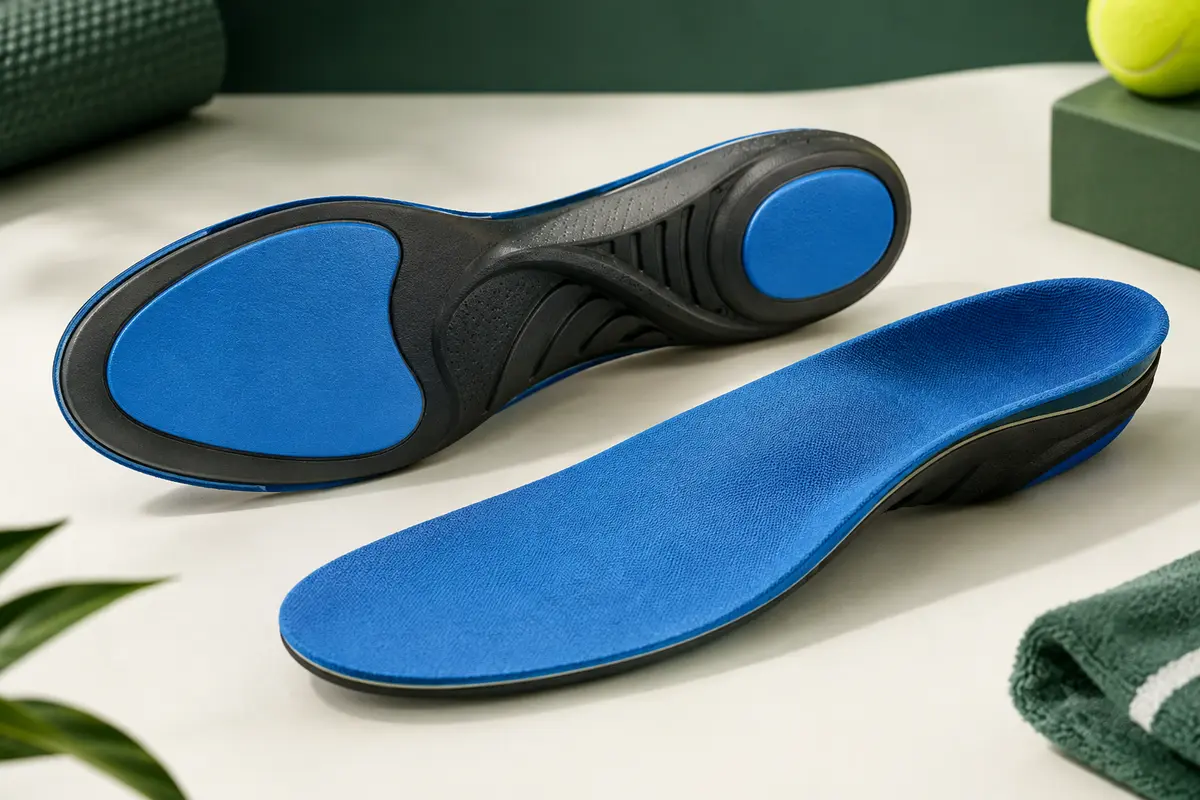 Paire de semelles VALSOLE bleues avec soutien de voûte haut et coque de talon structurée