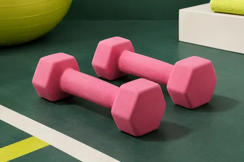Paire d’haltères hexagonaux roses de 1 kg avec poignées et revêtement en néoprène