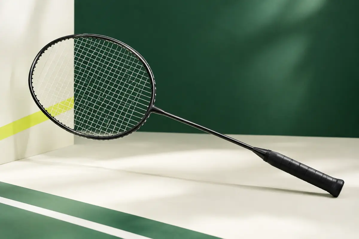 Raquette de badminton blanche en graphite, cordée, avec tête isométrique et manche fin