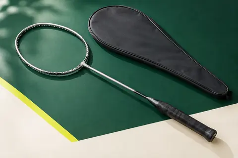 Raquette de badminton Yonex GR 303 non cordée à tête isométrique, avec cadre en aluminium et couvre-tête.