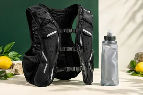 Gilet d’hydratation Zelvot noir avec flasque souple de 500 ml, sangles réglables et poches