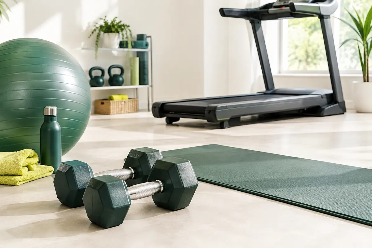 Équipements de sport pour la maison et les activités de plein air présentés sur un fond clair